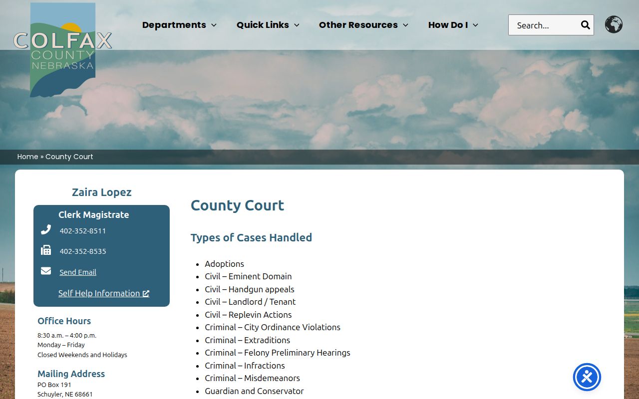 Colfax County Court official case types and payment information
