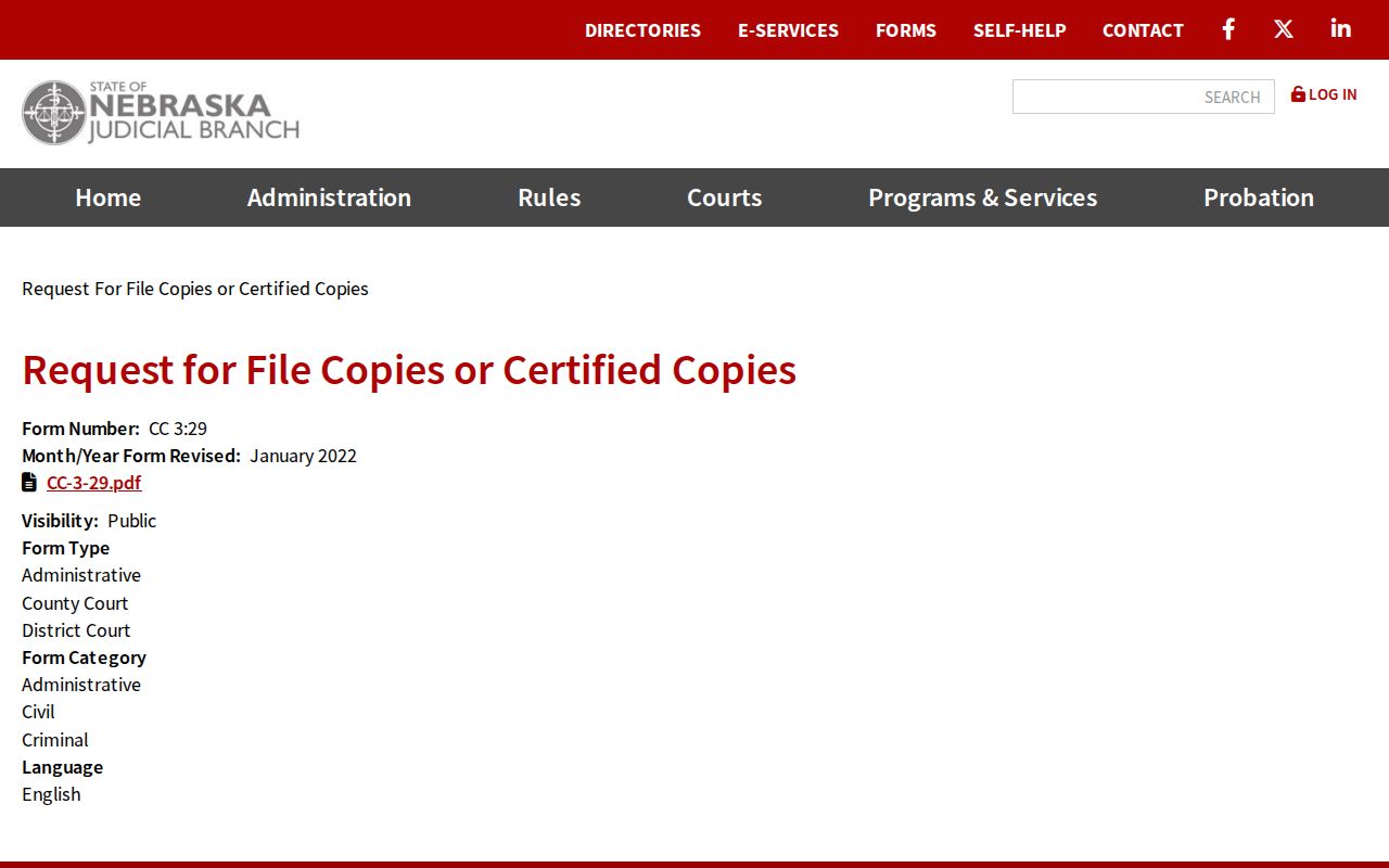 Nebraska court CC 3:29 file-copy request information