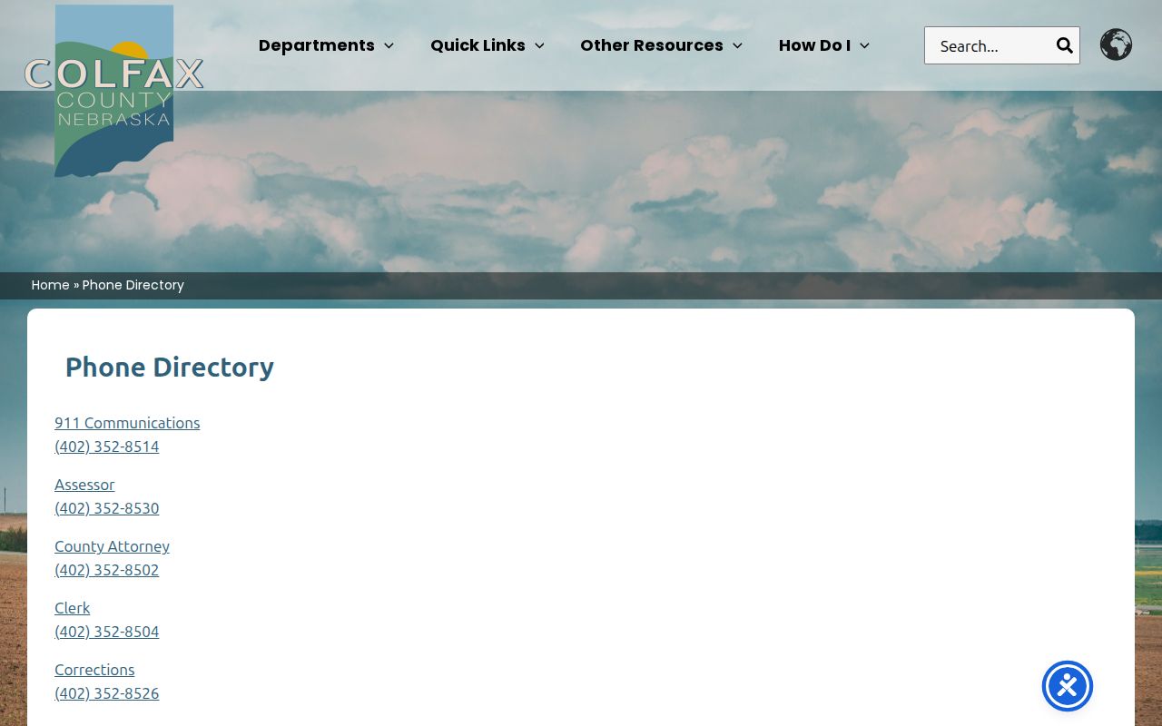 Colfax County official phone directory for court and sheriff contacts