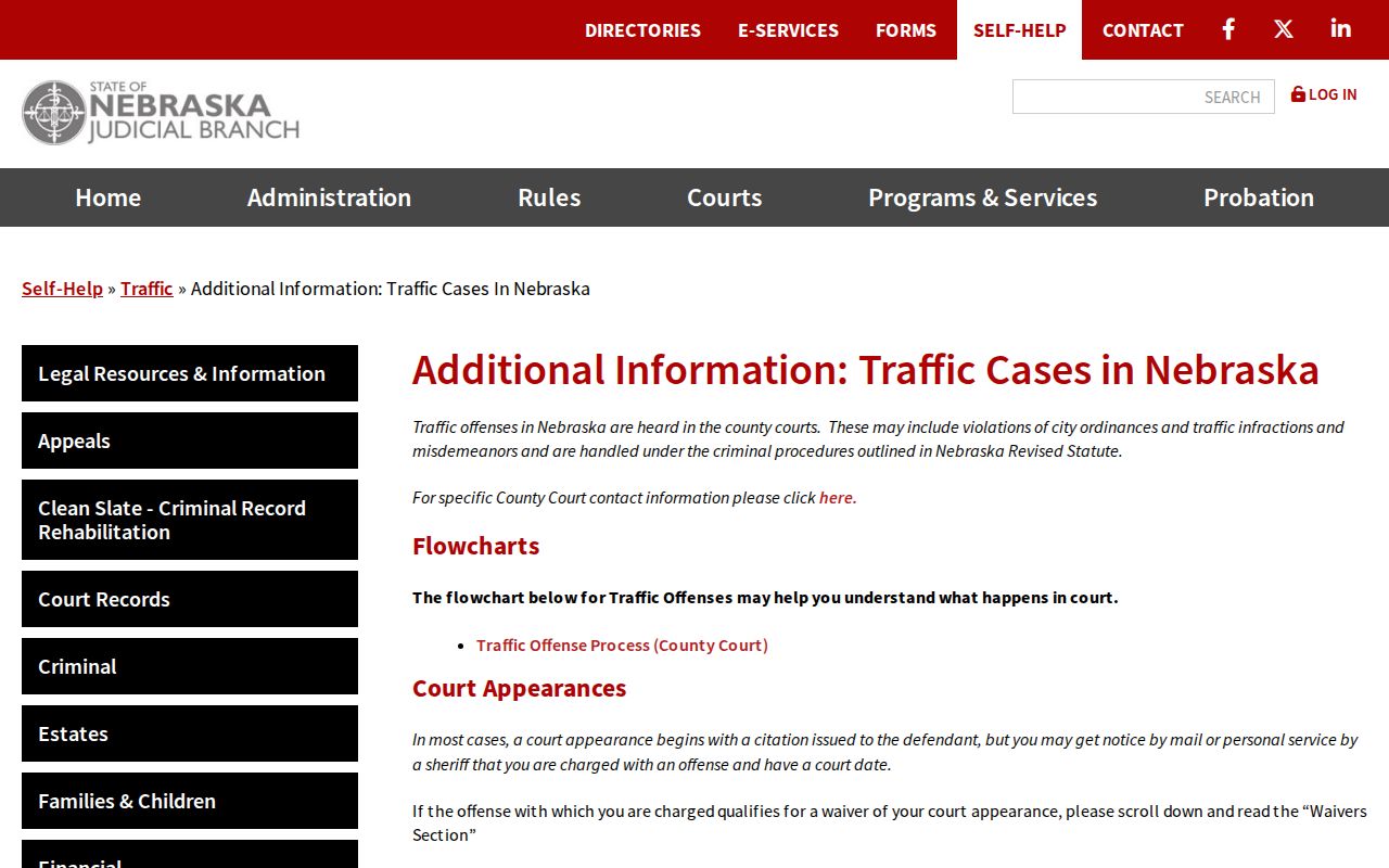 Nebraska Judicial Branch traffic and city ordinance case information